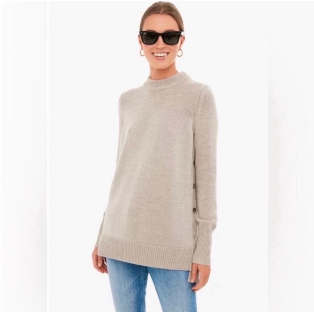 Tuckernuck Dune Bexley Beige Tan Oatmeal Wool Crewneck Side Button Sweater M